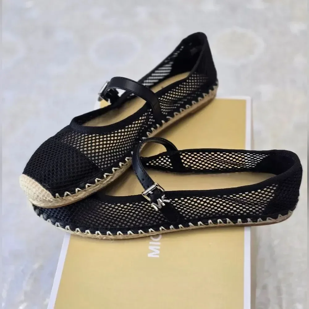 Michael Kors Black Mesh Espadrille Mary Jane Flats